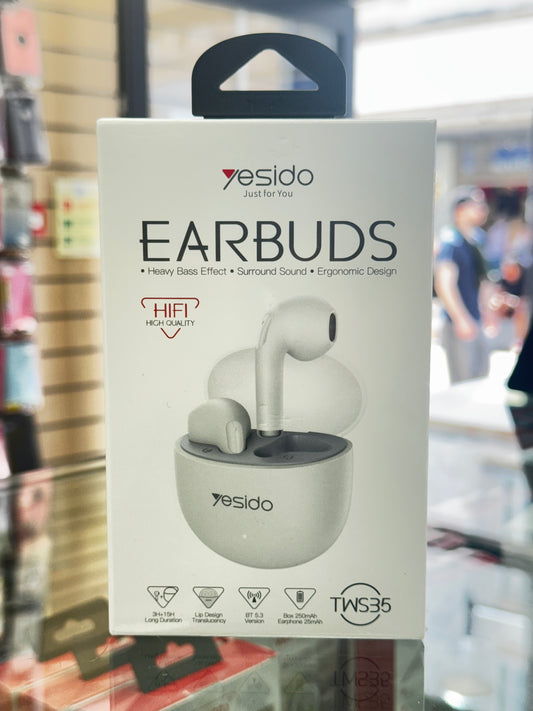 Yesido earbuds packaging with a blurred store background